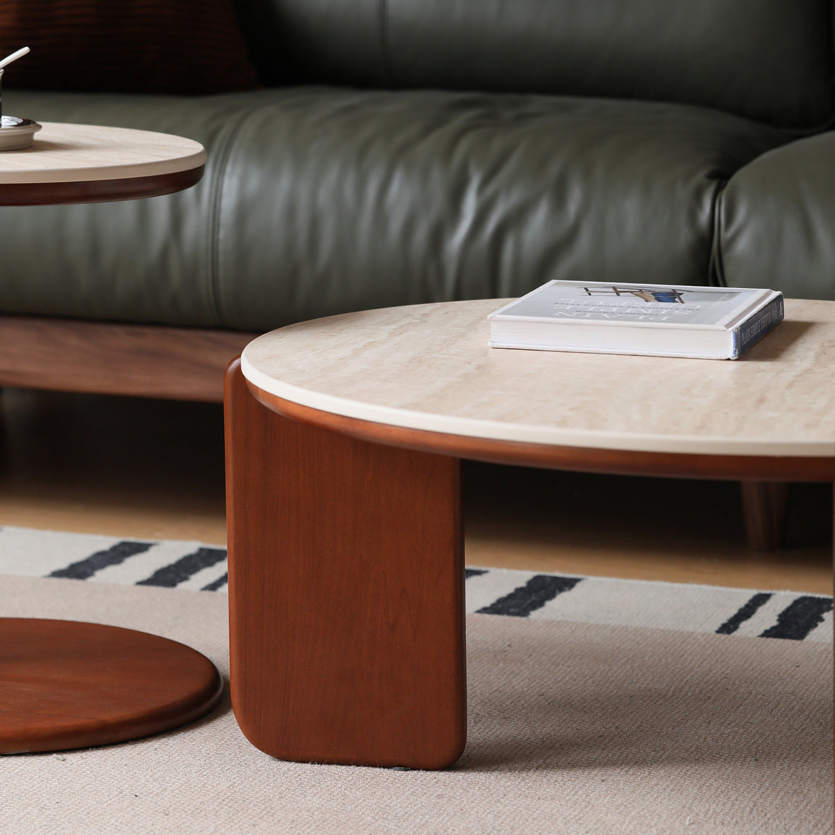 Linden round coffee table side profile showing the low height
