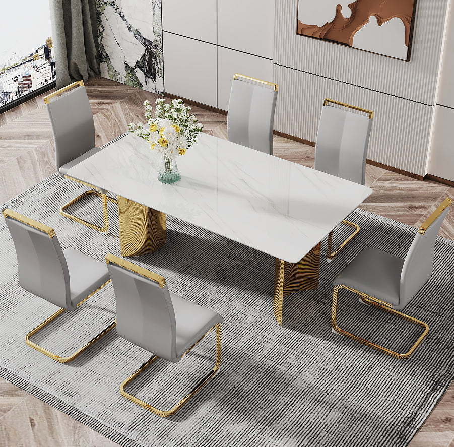 Zennor dining table marble-pattern glass surface detail