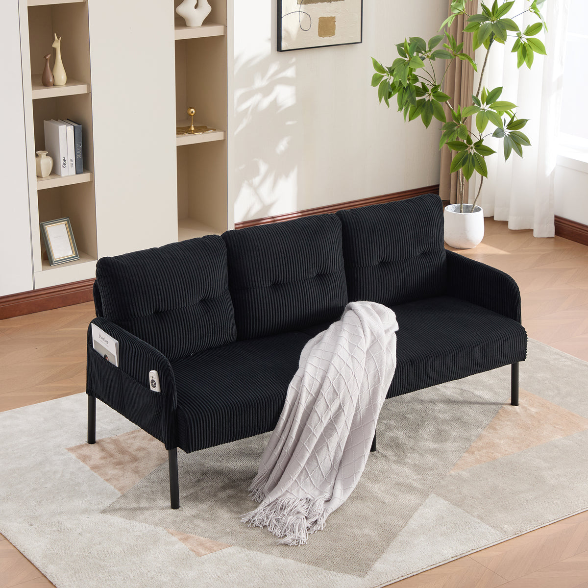 Dunbar corduroy loveseat in black