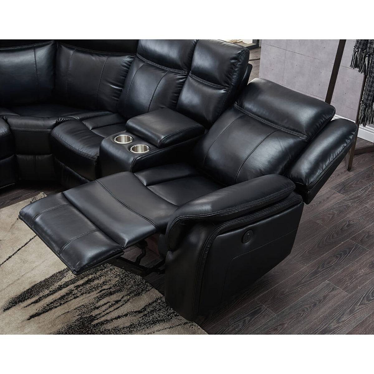 Larkin sectional tufting and faux leather detail