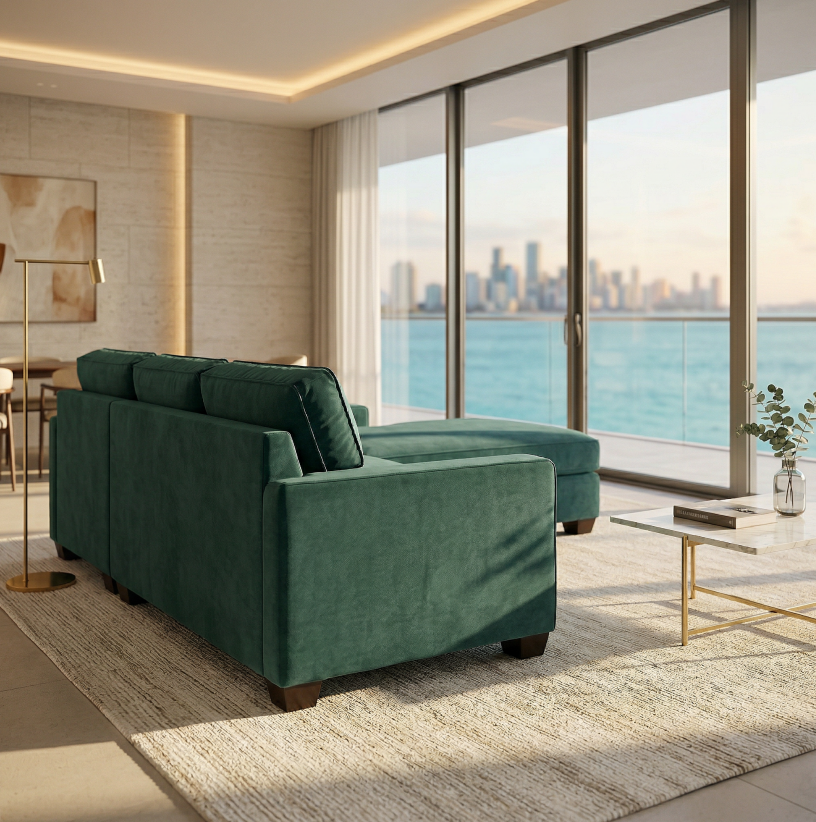 Rialto Velvet Sectional, velvet texture detail