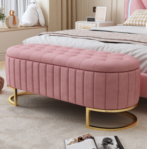 Rannoch velvet storage ottoman in pink