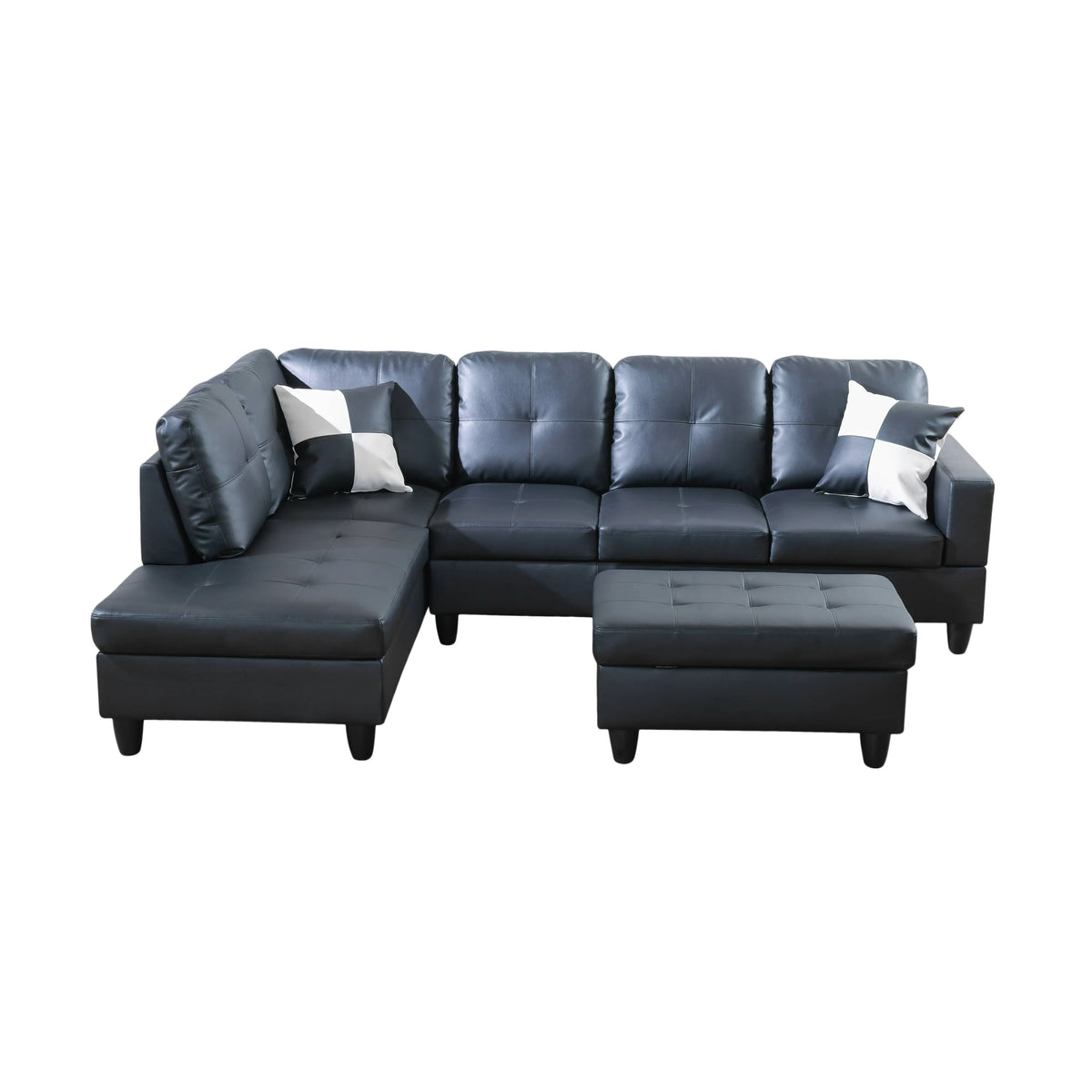 Kestrel Leather Sectional in black, L-shape