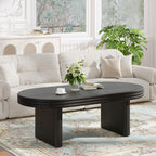 Oriel fluted coffee table in natural wood, in a living room