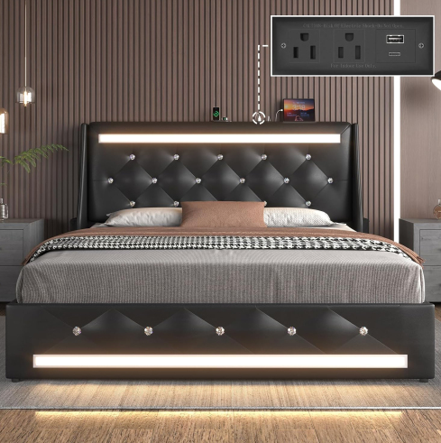 Aldeburgh bed, queen size in black
