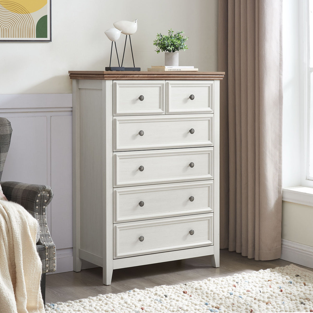 Upton tall chest of drawers in beige