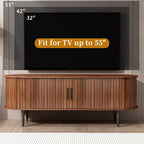 Aveley TV console with the sliding door moved to reveal storage