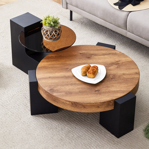 Aldon two-tier coffee table in black, in a living room