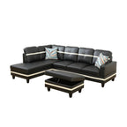 Jesmond leather corner sectional in black, in a living room