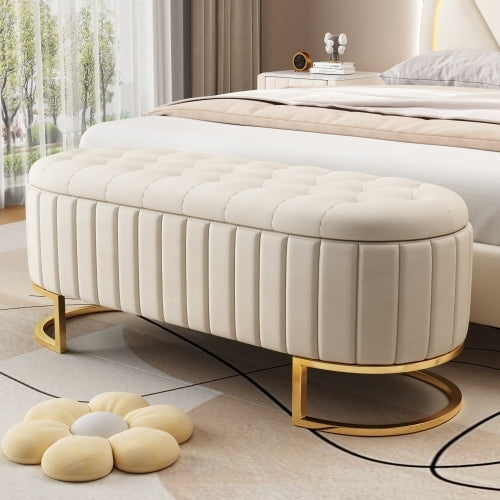 Rannoch velvet storage ottoman in beige
