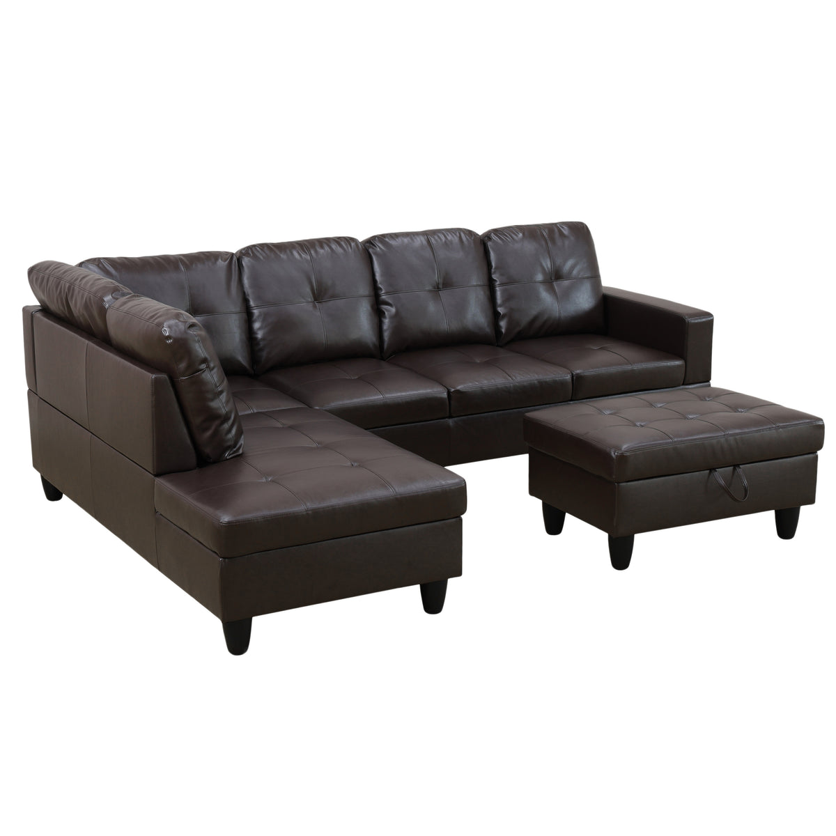 Lindau Leather Sleeper Sectional in brown, L-shape