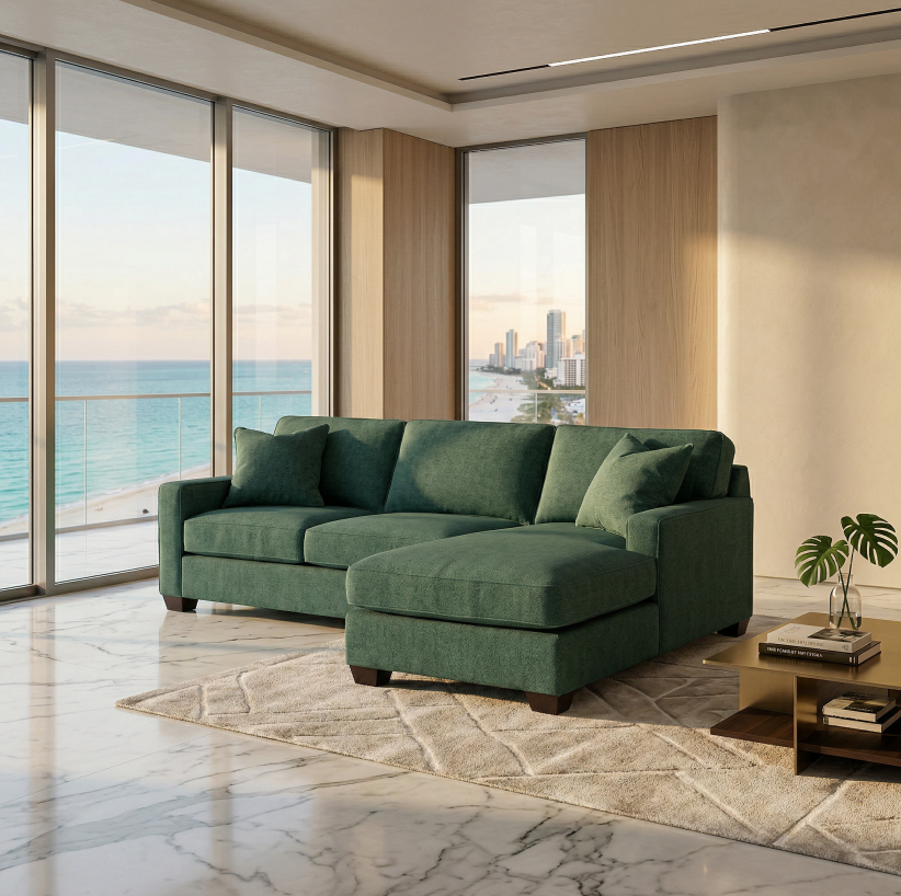 Rialto Velvet Sectional, angled view