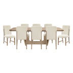 Quenza nine-piece dining set in natural wood with beige chairs