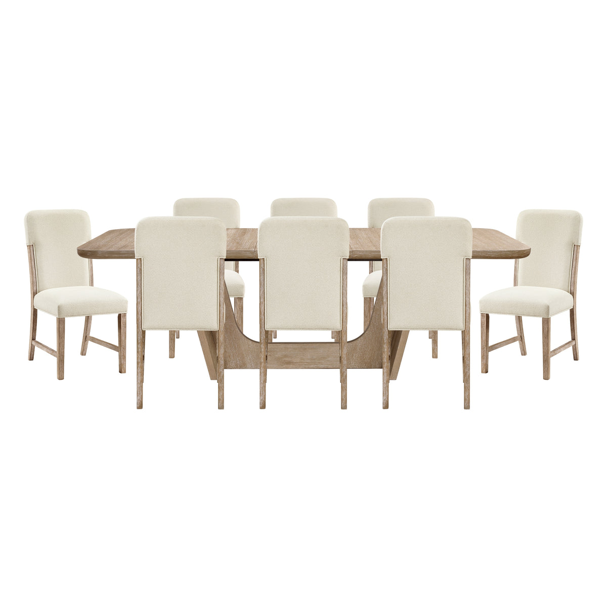 Quenza nine-piece dining set in natural wood with beige chairs