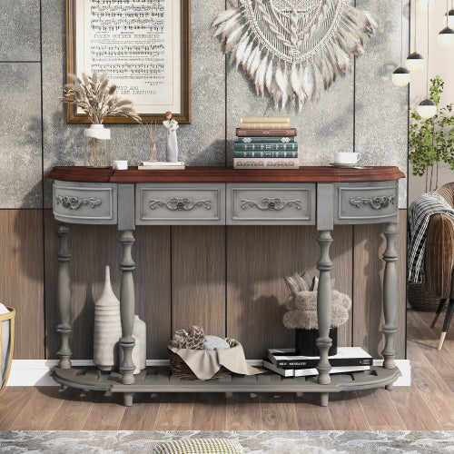 Jedburgh four-drawer curved console in antique grey