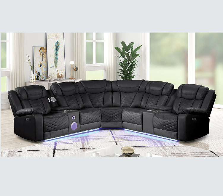 Ostend U-shaped reclining sectional in black faux leather