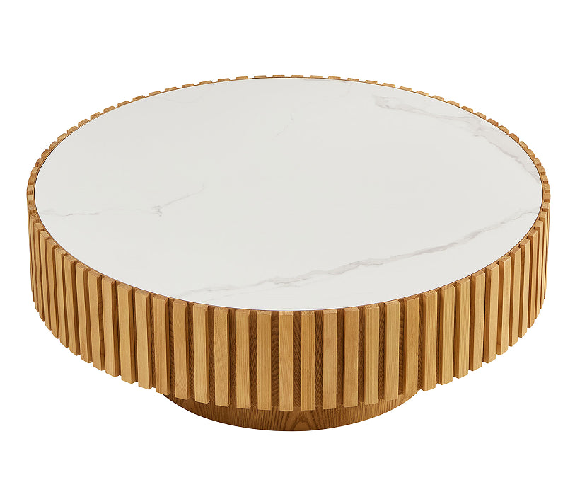 Harlow coffee table drum pedestal base detail