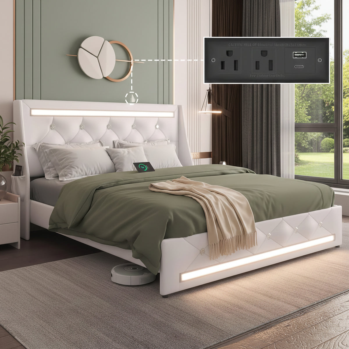 Aldeburgh bed with the headboard lighting on