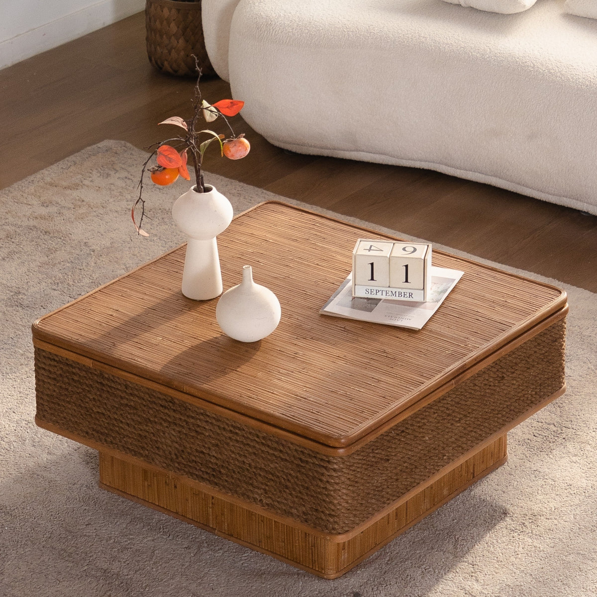 Winslow rattan coffee table seen from above