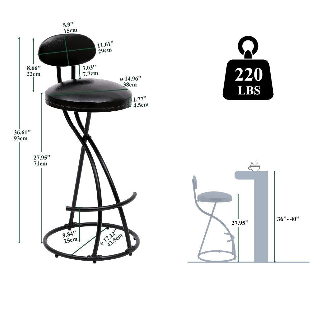 Dunster bar stools in black faux leather with black legs