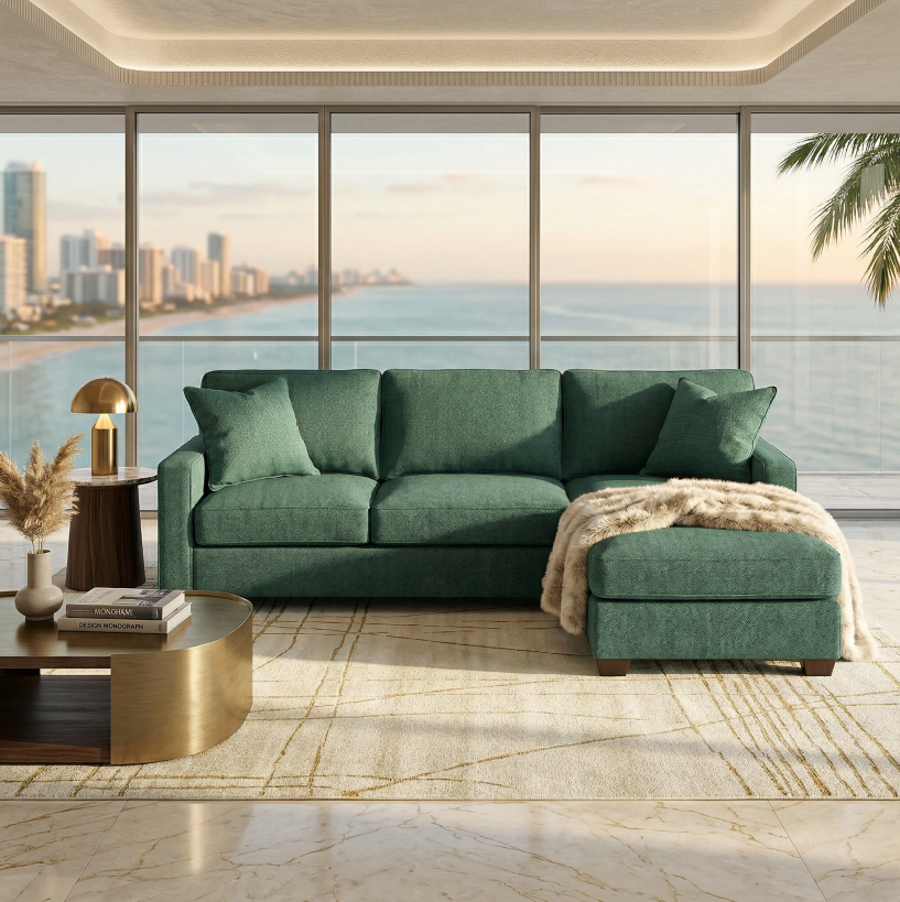 Rialto Velvet Sectional, converted flat