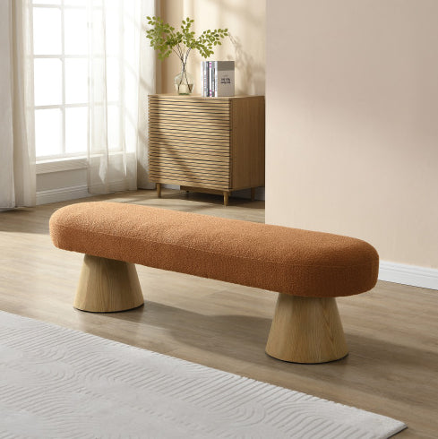 Perth storage bench in orange bouclé