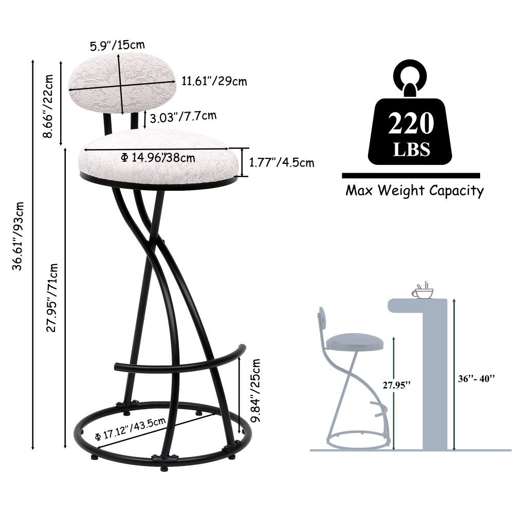 Dunster bar stools in white fabric with black legs