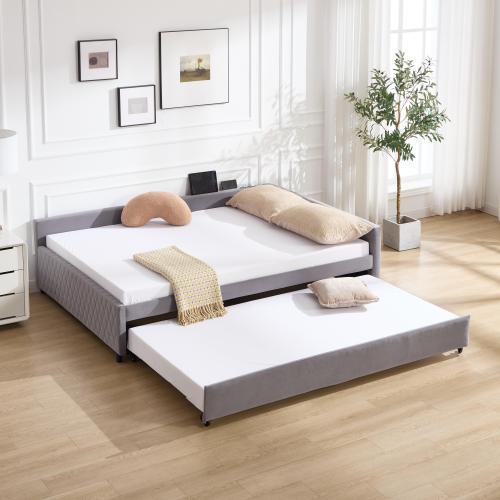 Hartland velvet daybed with trundle in grey