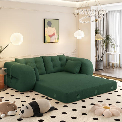 Redcar sleeper sofa in green teddy fabric