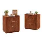 Thorne nightstands in walnut, shown as a pair beside a bed