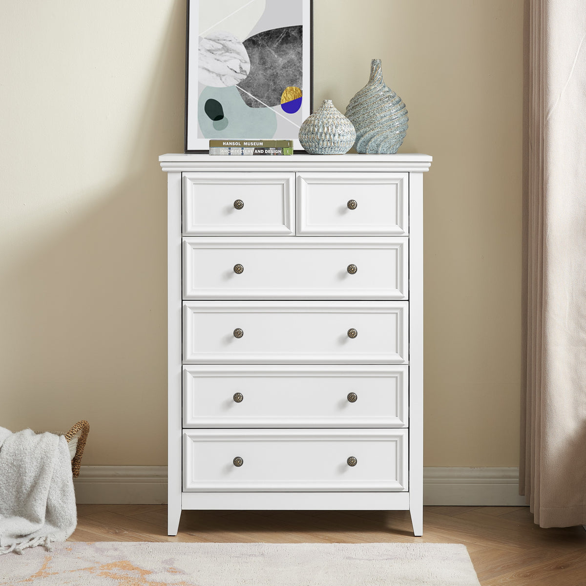 Upton tall chest of drawers in white