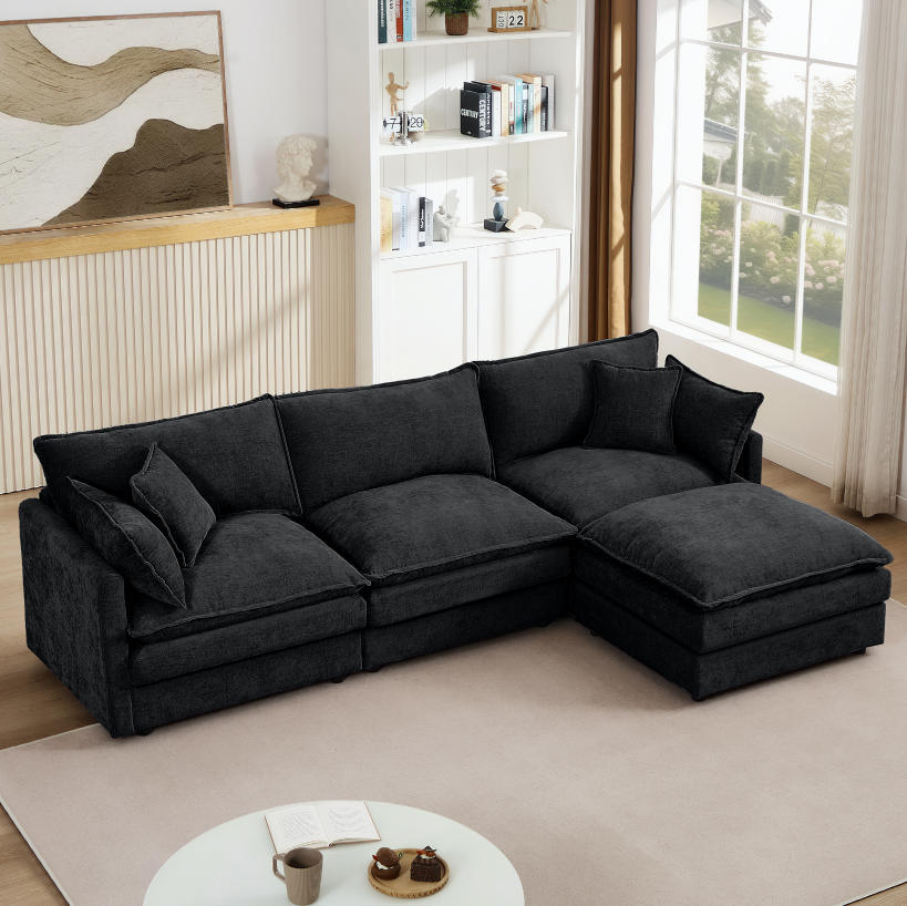 Bracken Modular Sofa Bed in black chenille, L-shape