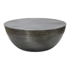 Corniche round metal coffee table side profile showing the low height