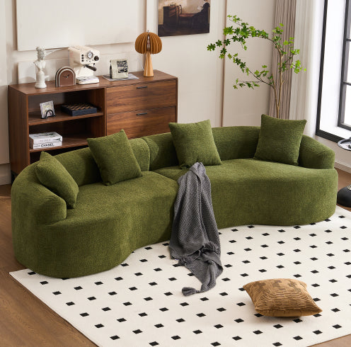 Vesta Curved Sectional in green chenille