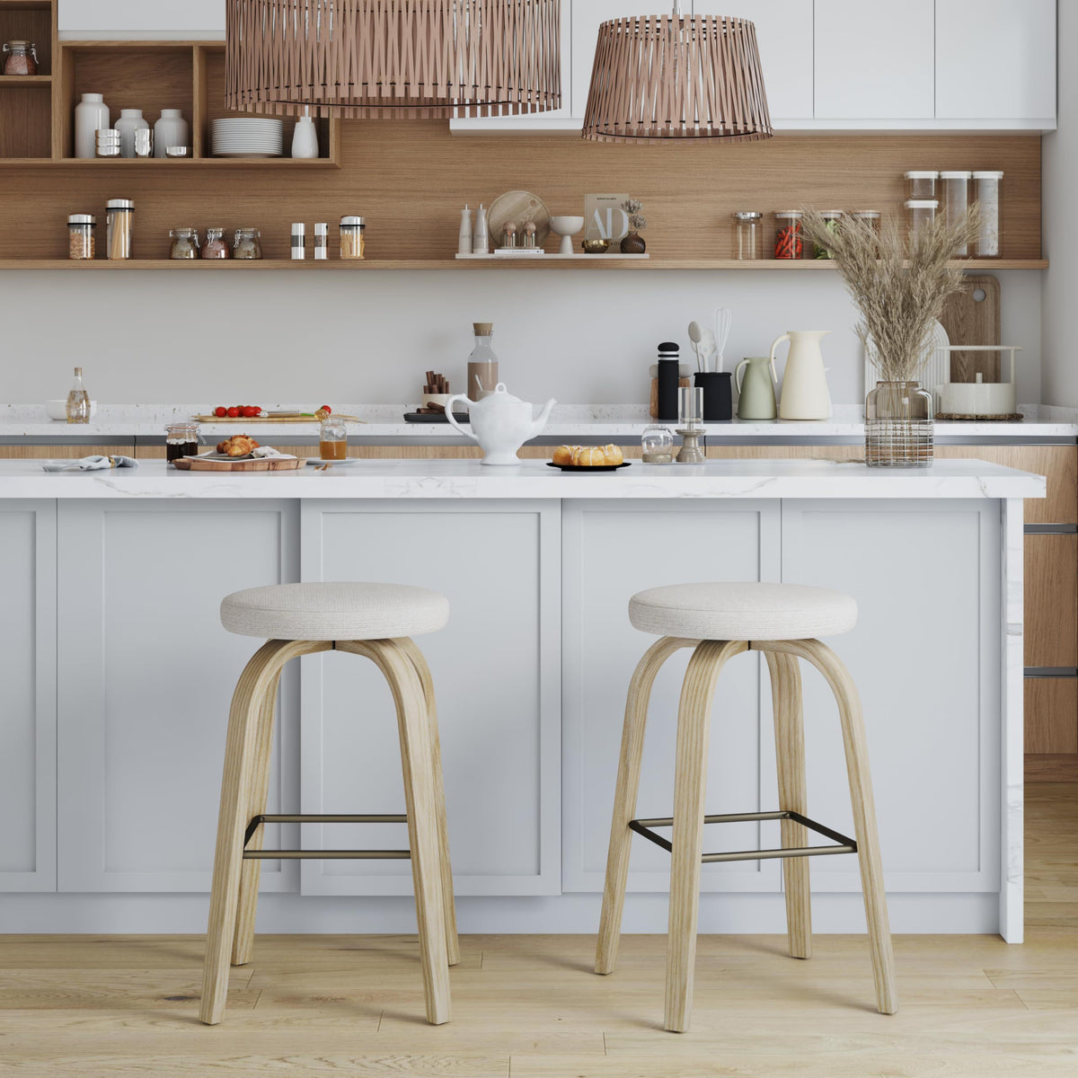 Cranleigh swivel bar stools in beige, 30 inch