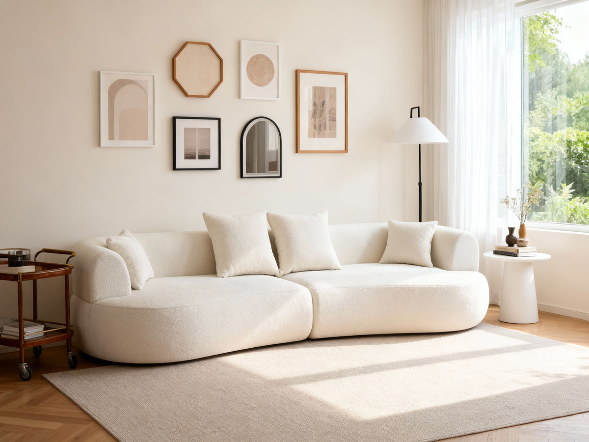 Solene Curved Sofa in white, semi-circular