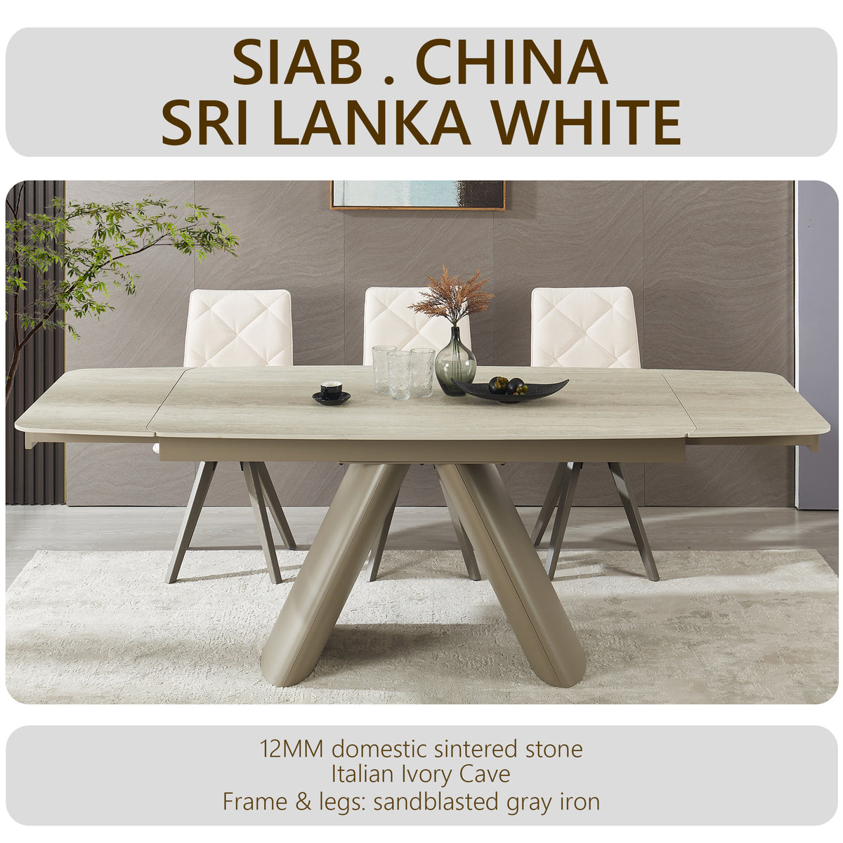 Orsa Extending Dining Table, stone top detail