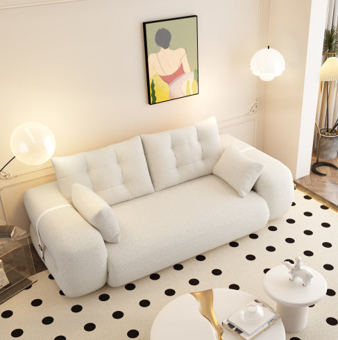 Redcar sleeper sofa in beige and white teddy fabric