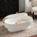 Iseo fluted storage coffee table in cream white, in a living room
