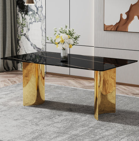 Zennor glass dining table in black and gold