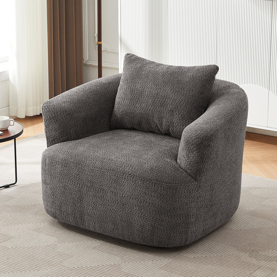 Bibury bouclé swivel barrel chair in grey