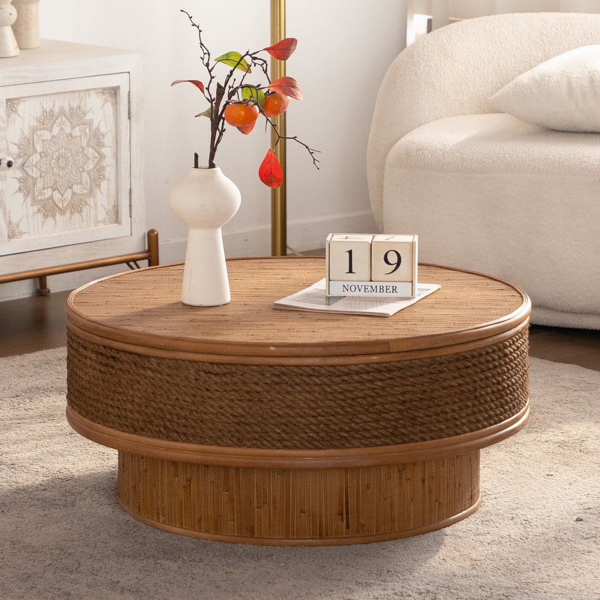 Yarrow coffee table with the flip top open
